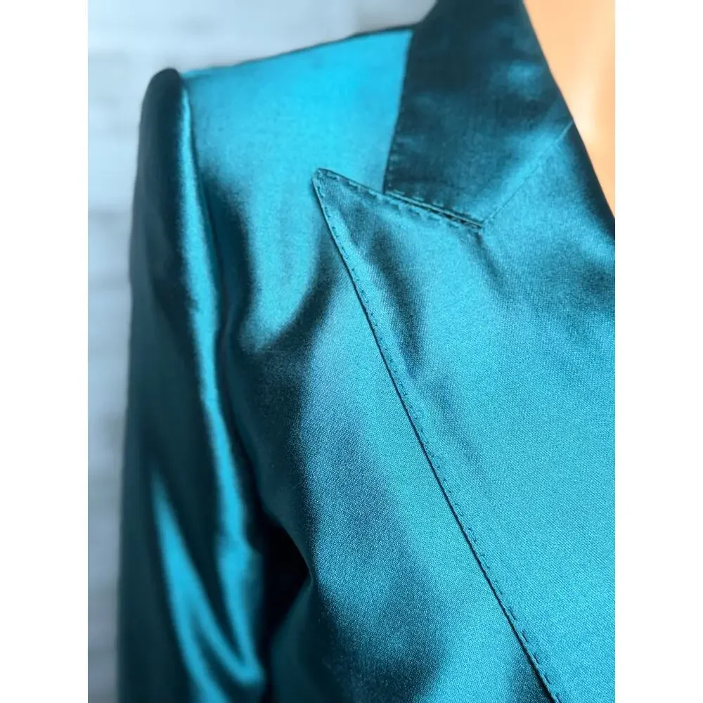 Dolce & Gabbana Cyan Green Mikado Silk Double-breasted Blazer IT 38 Oversized